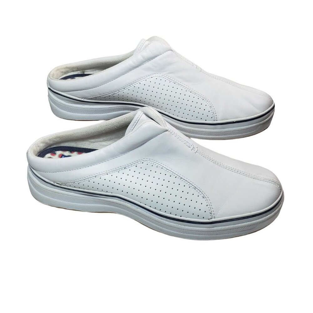 Keds white leather sport mules / slip-on slides, clog style sneaker, size 9.5
